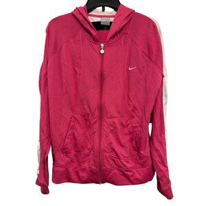 Nike Full-Zip Hoodie Girls Large Pink Polyester Raglan Sleeves Pockets Lightweig